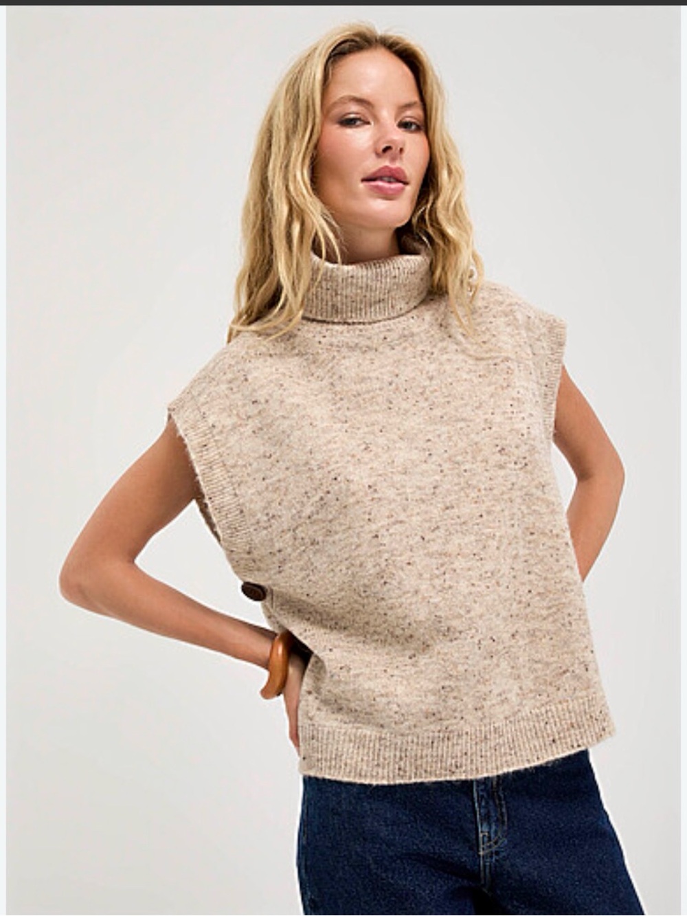 ICHI Touch of wool side buttons turtleneck sweater vest size M/L NWT